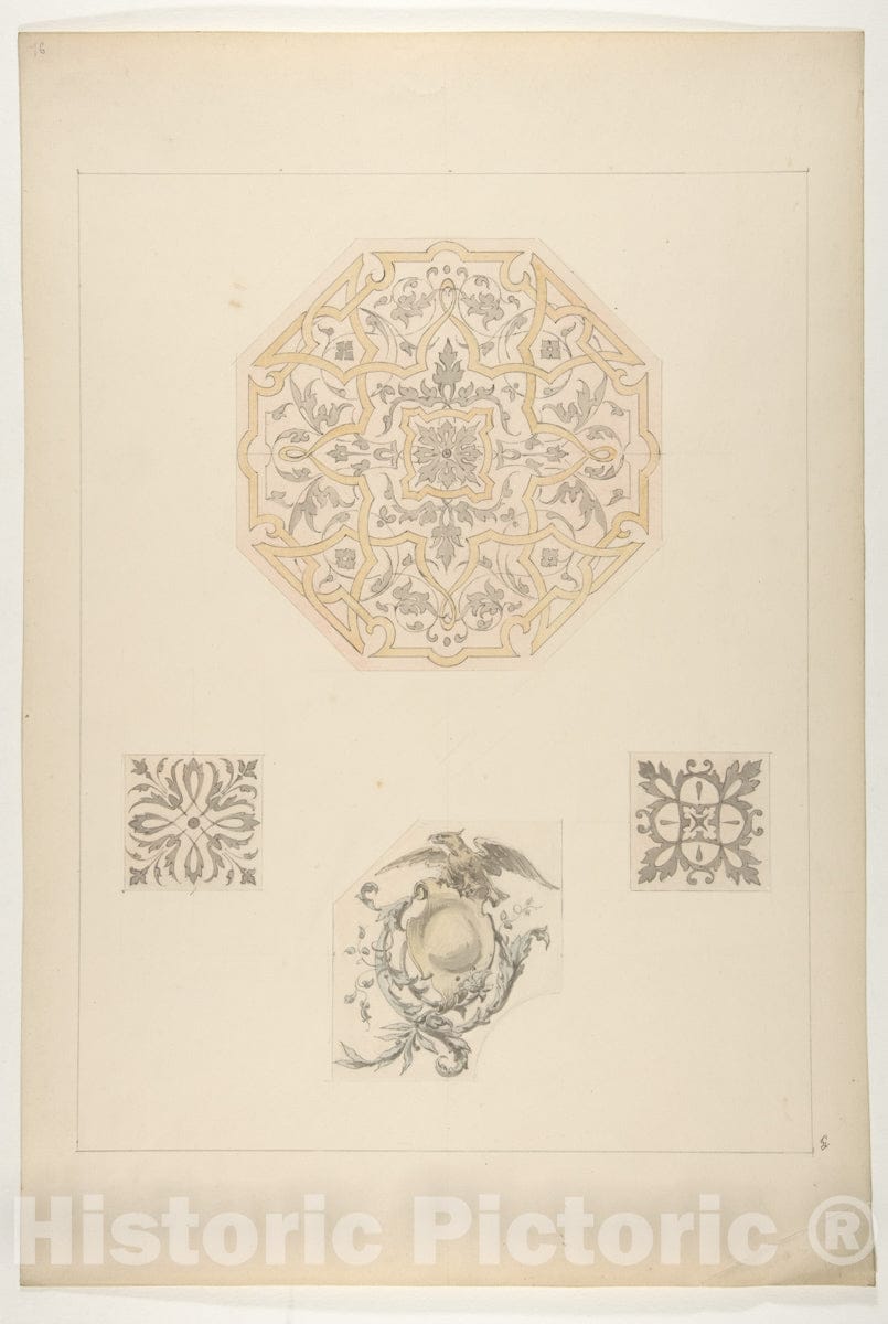 Art Print : Jules-Edmond-Charles Lachaise - Four Designs for Decorative Motifs : Vintage Wall Art