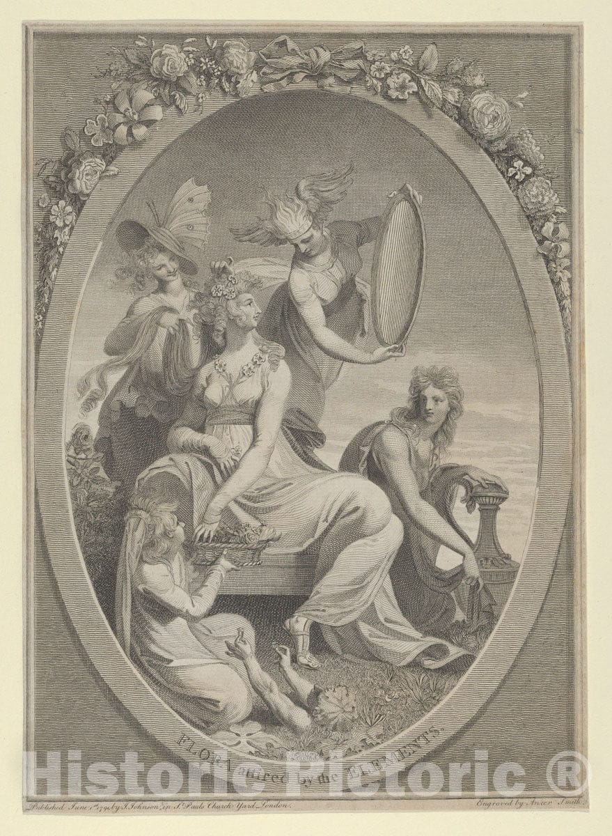 Art Print : Anker Smith - Flora Attired by The Elements (Frontispiece to The Economy of Vegetation, vol. I of Erasmus Darwin's The Botanic Garden) : Vintage Wall Art