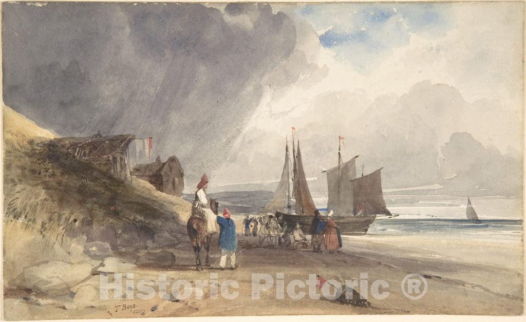 Art Print : Thomas Shotter Boys - Figures on a Beach, Northern France : Vintage Wall Art