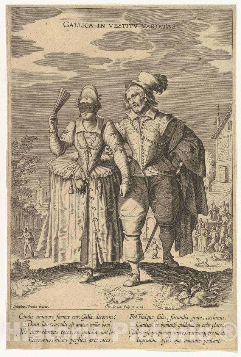 Art Print : Pieter de Jode I - Gallica in Vestitu Varietas, from Fashions of Different Nations : Vintage Wall Art