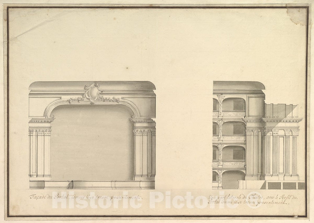 Art Print : Workshop of Giuseppe Galli Bibiena - Elevation of Proscenium and Lateral View : Vintage Wall Art