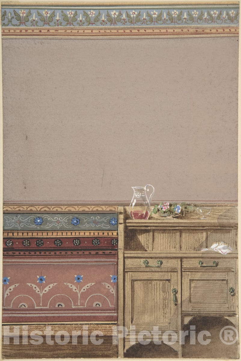 Art Print : John Dibblee Crace - Elevation of a Dining Room Wall with Sideboard : Vintage Wall Art