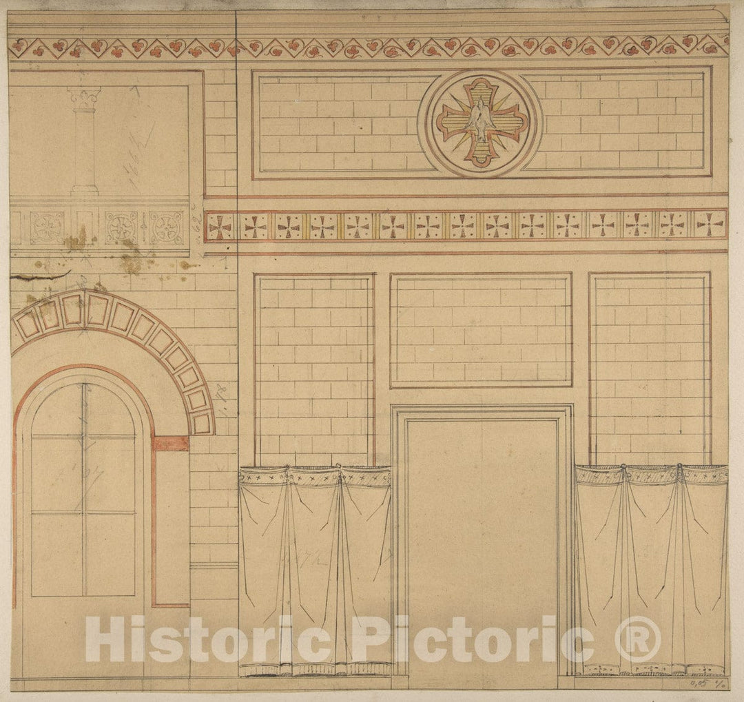 Art Print : Jules-Edmond-Charles Lachaise - Elevation of a Wall Decorated with The Dove of The holy Ghost : Vintage Wall Art