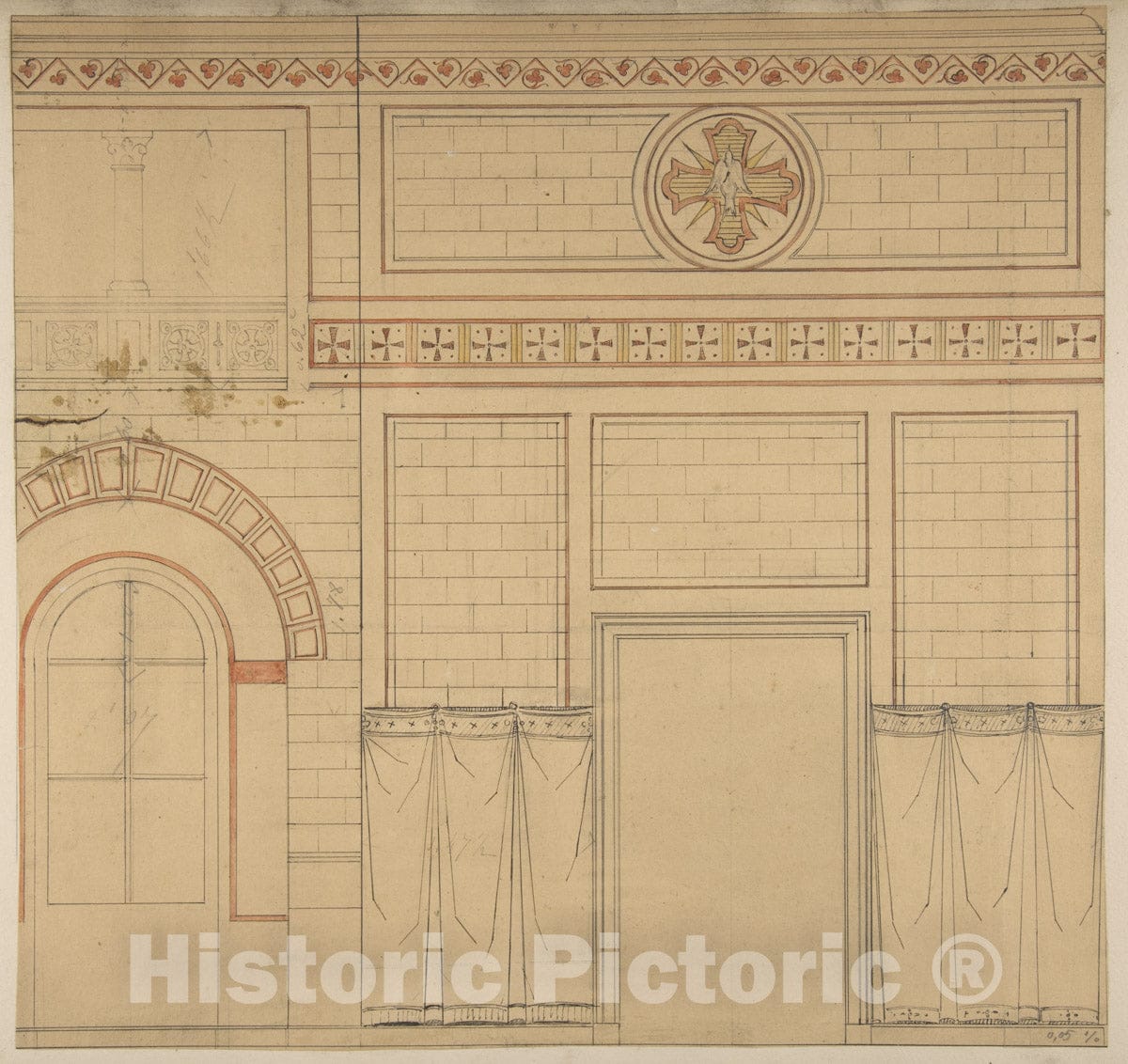 Art Print : Jules-Edmond-Charles Lachaise - Elevation of a Wall Decorated with The Dove of The holy Ghost : Vintage Wall Art
