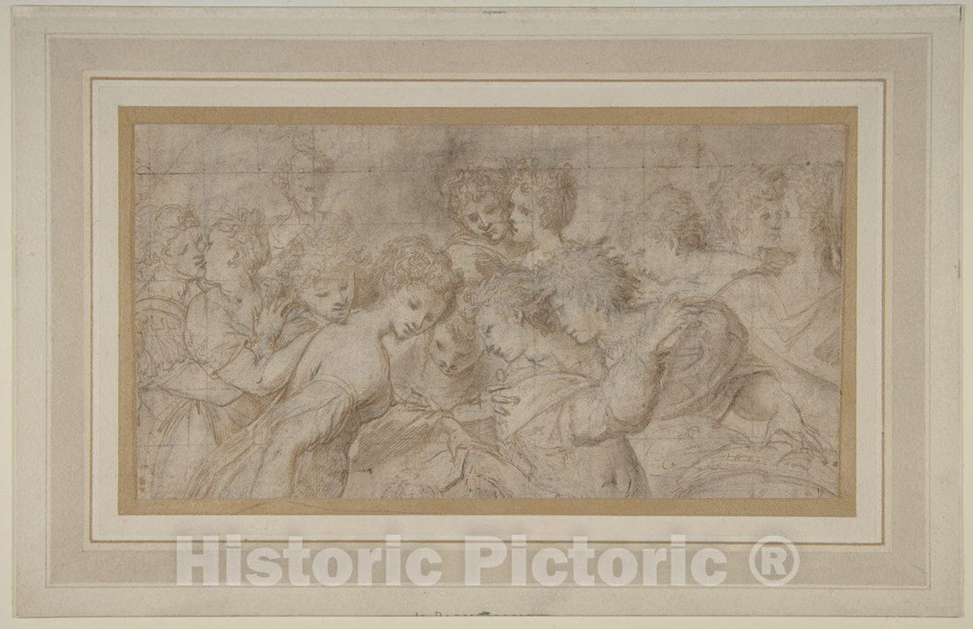 Art Print : Girolamo Mirola - Embracing Female Figures, Some Holding Musical Scores. : Vintage Wall Art