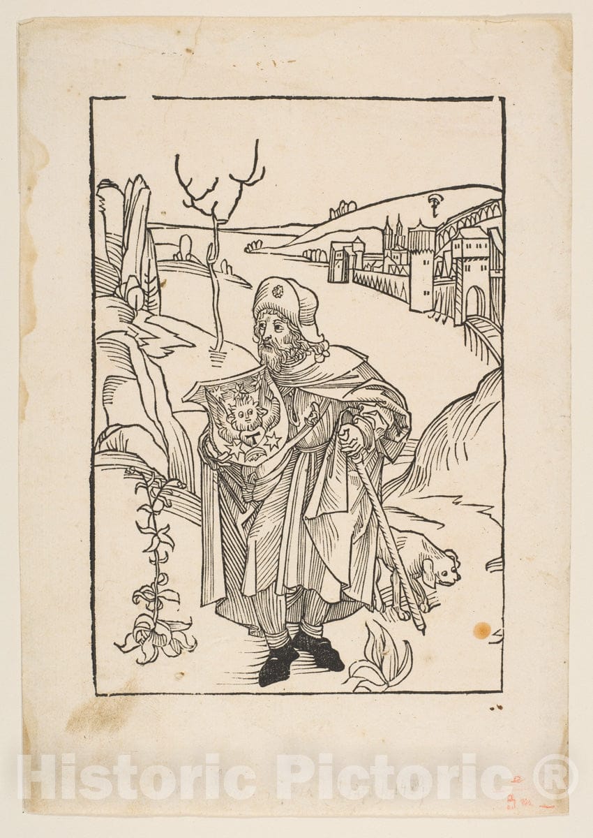 Art Print : Albrecht Dürer - Gerson as a Pilgrim, Frontispiece to Gersonis Opera, 1489 : Vintage Wall Art