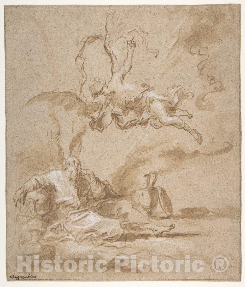 Art Print : Alessandro Magnasco - Elijah Visited by an Angel in The Wilderness (1 Kings 19:4-8) : Vintage Wall Art