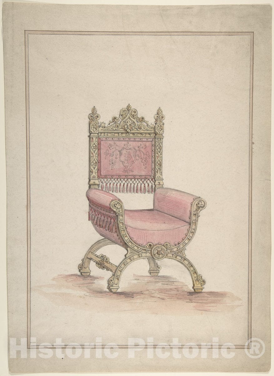 Art Print : British, 19th Century - Gothic Style Chair : Vintage Wall Art