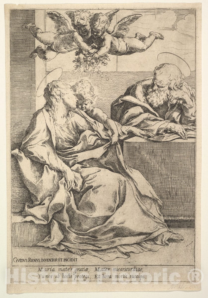 Art Print : Guido Reni - The Holy Family with Two Angels : Vintage Wall Art