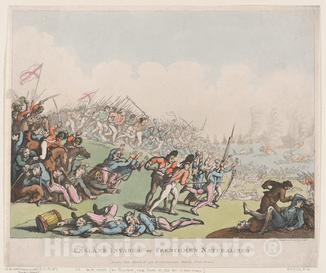 Art Print : Thomas Rowlandson - England Invaded, or Frenchmen Naturalized : Vintage Wall Art