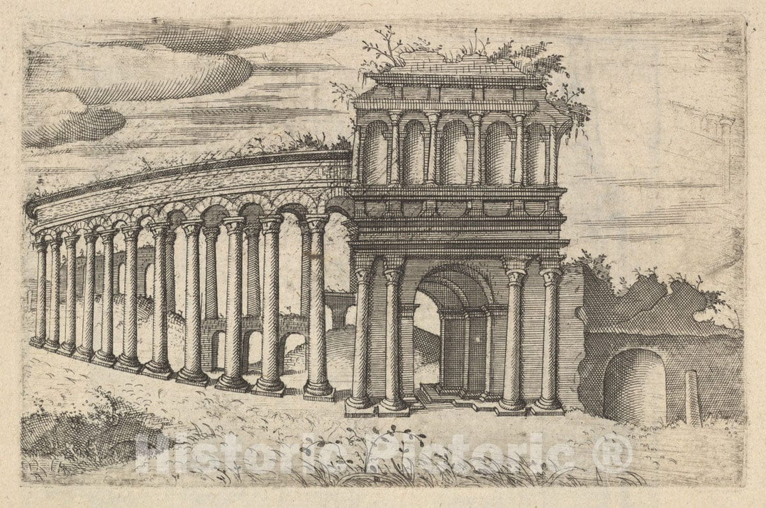 Art Print : Surface Decoration, Grotesque with Strapwork - Artist: Johannes Van Doetecum The Elder - Created: 1554 v.1 : Vintage Wall Art