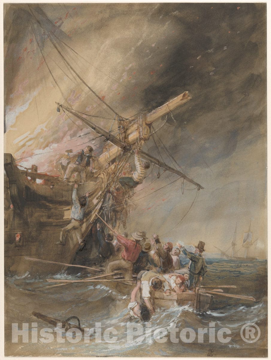 Art Print : Clarkson Stanfield - Fire at Sea : Vintage Wall Art
