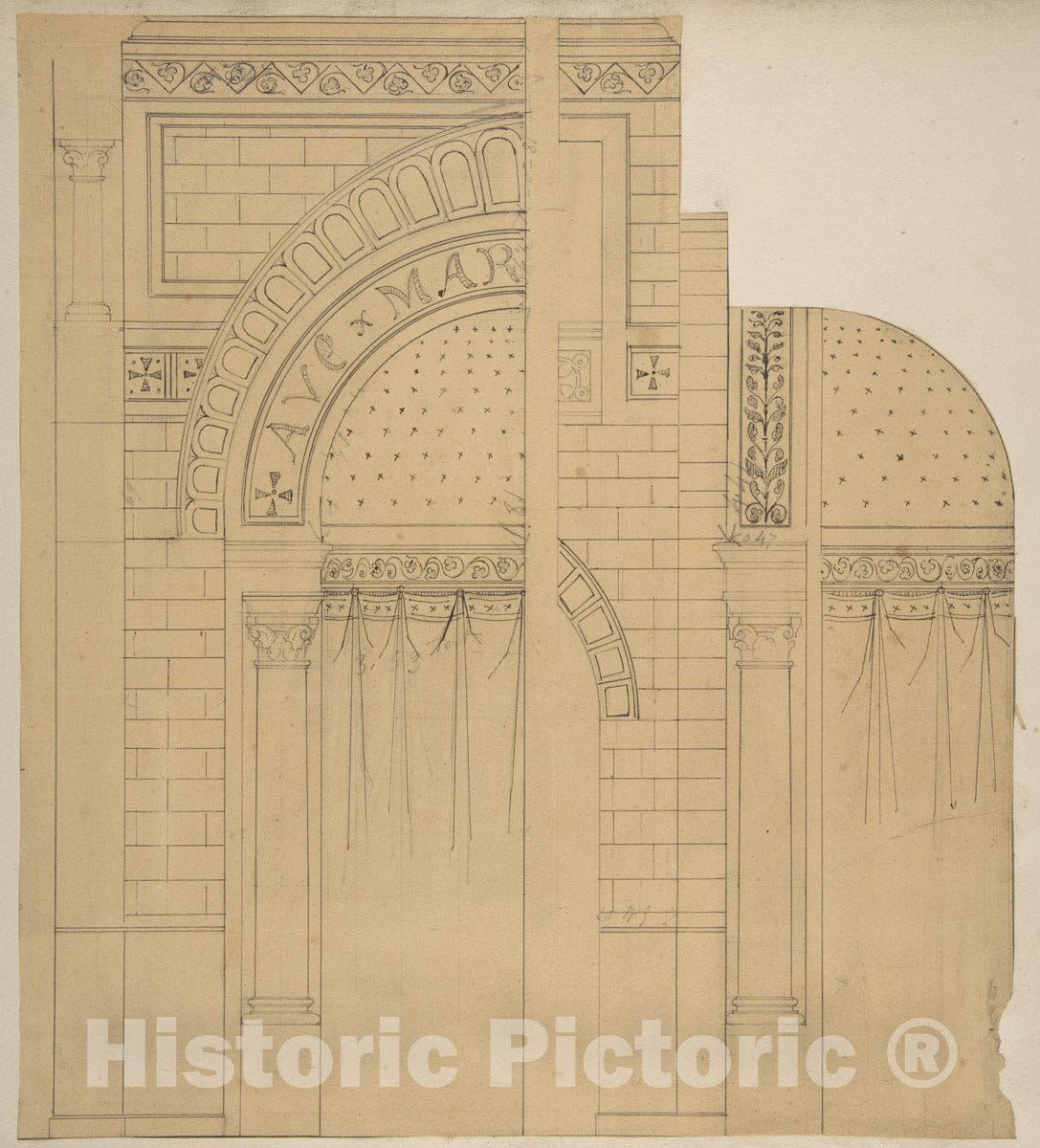 Art Print : Jules-Edmond-Charles Lachaise - Elevation of a Wall Design, Possibly for a Chapel : Vintage Wall Art