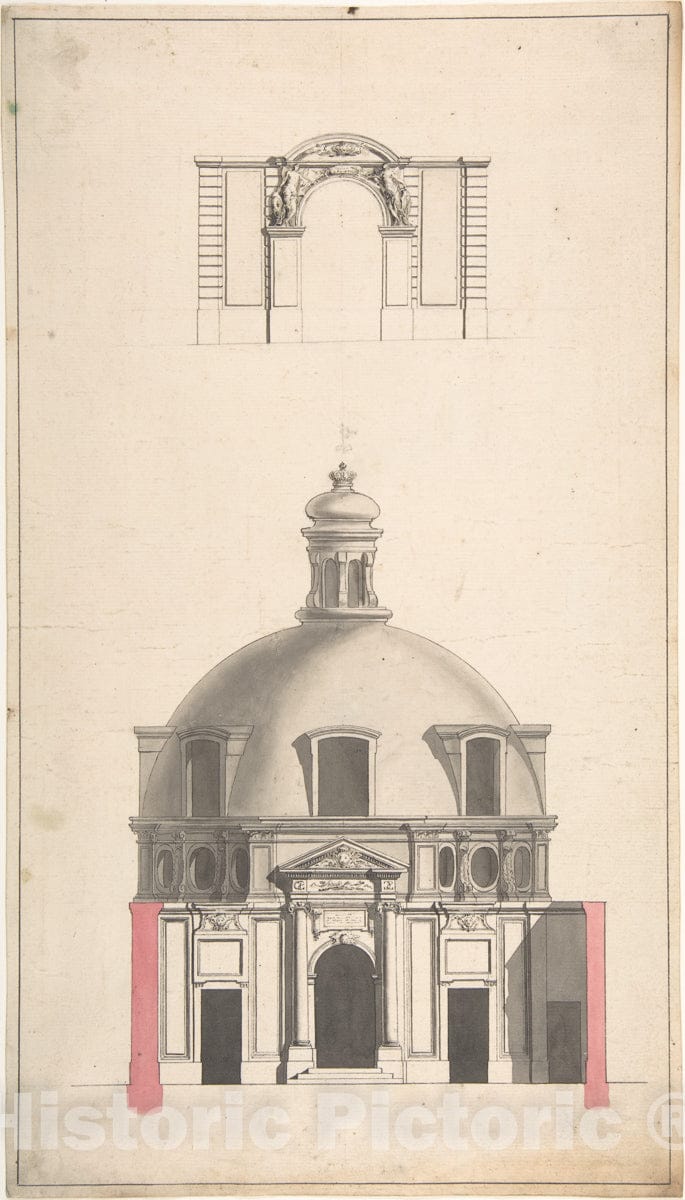 Art Print : Circle of Jacques François Blondel - Elevation of The Amphitheatre and Entrance Gate of The Collège des Chirugies, Paris : Vintage Wall Art