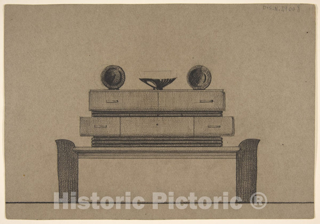 Art Print : Guglielmo Ulrich - Elevation of a Side Board with Display of Ceramics : Vintage Wall Art