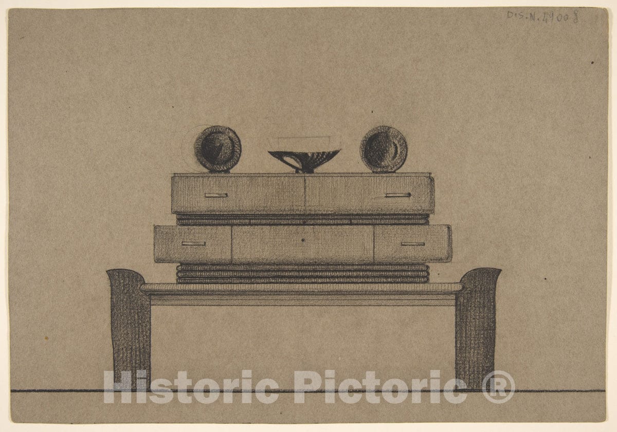 Art Print : Guglielmo Ulrich - Elevation of a Side Board with Display of Ceramics : Vintage Wall Art