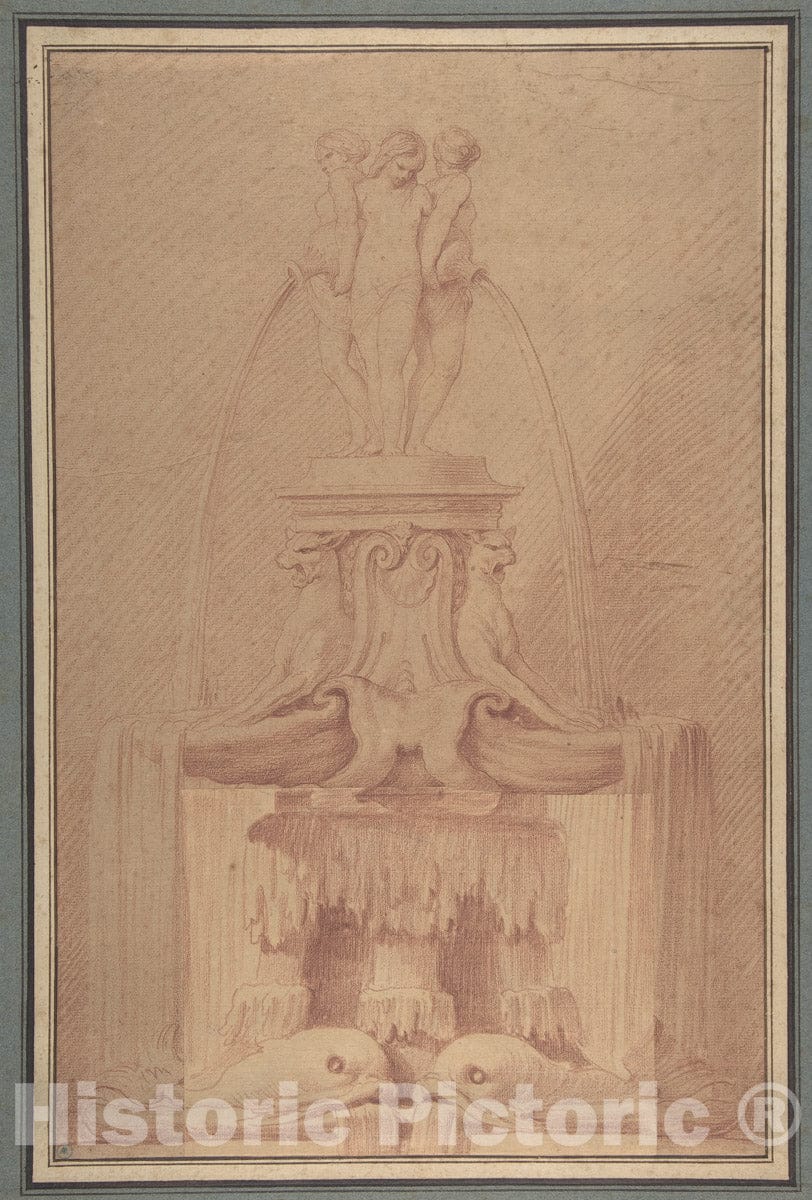 Art Print : Edme Bouchardon - Fountain Surmounted by Three Nymphs : Vintage Wall Art