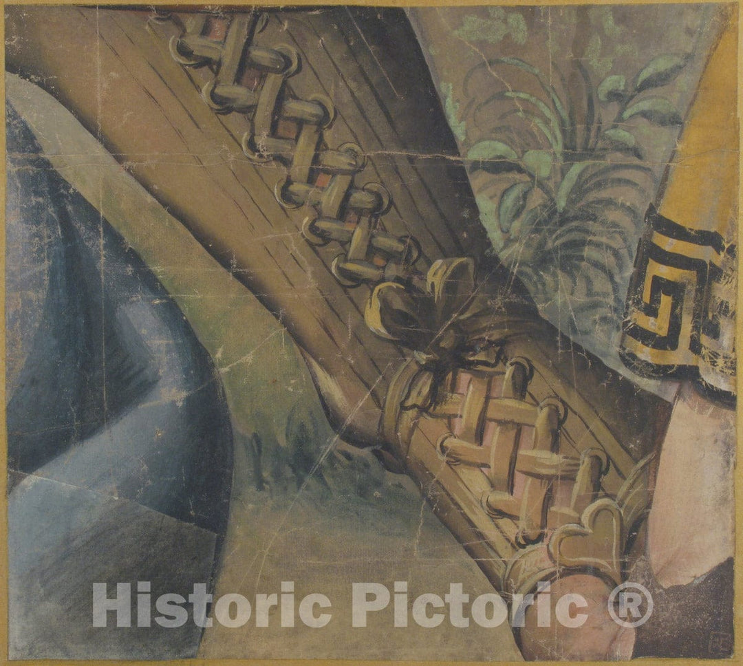 Art Print : School of Raphael (Raffaello Sanzio or Santi) - Fragment of a Tapestry Cartoon: Foot in a Buskin, Drapery, and a Plant : Vintage Wall Art