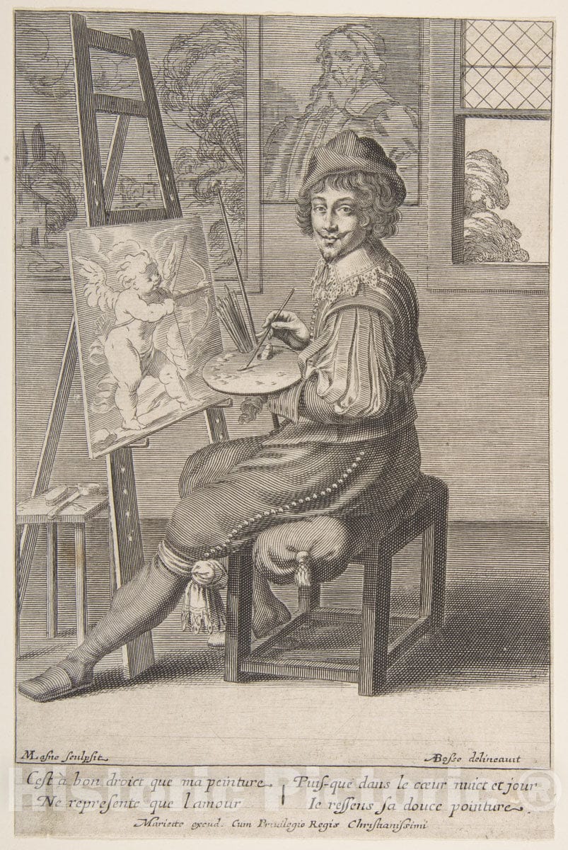 Art Print : Michel Lasne - Painter at an Easel : Vintage Wall Art
