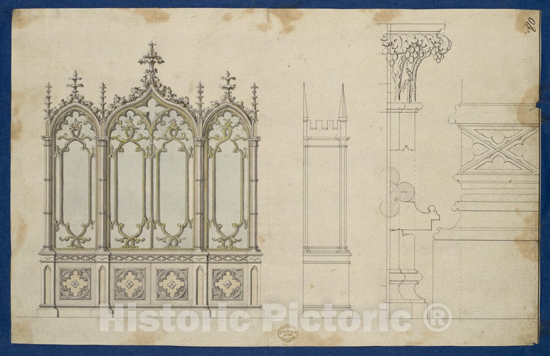 Art Print : Thomas Chippendale - Gothic Bookcase, from Chippendale Drawings, Vol. II : Vintage Wall Art