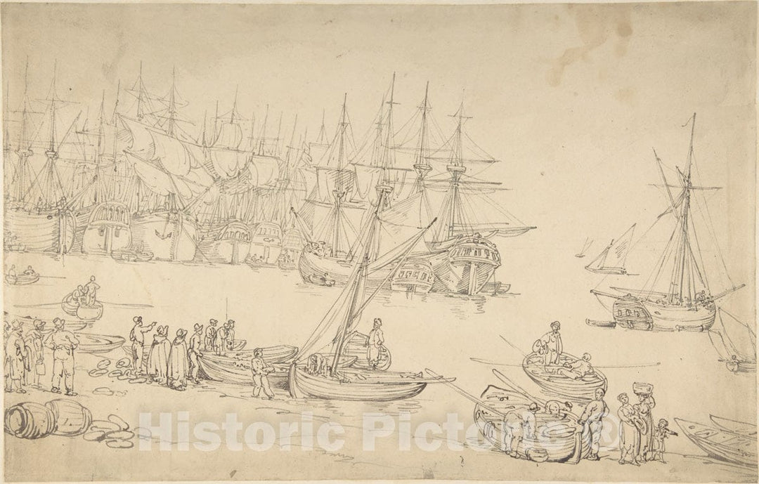 Art Print : Thomas Rowlandson - Harbor Scene 1 : Vintage Wall Art