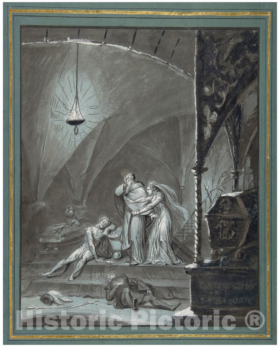 Art Print : French, 19th Century - Friar Lawrence and Juliet Discover The Bodies of Romeo and Paris (Romeo and Juliet, Act 5, Scene 3) : Vintage Wall Art