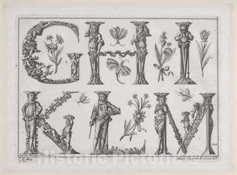 Art Print : Jeremias Wachsmuth - Decorated Roman Alphabet 3 : Vintage Wall Art