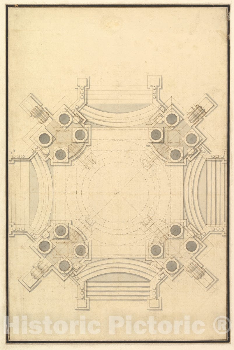 Art Print : Workshop of Giuseppe Galli Bibiena - Ground Plan for Catafalque for Johann Wilhelm, Count Palatine of The Rhine (d. 1716). : Vintage Wall Art