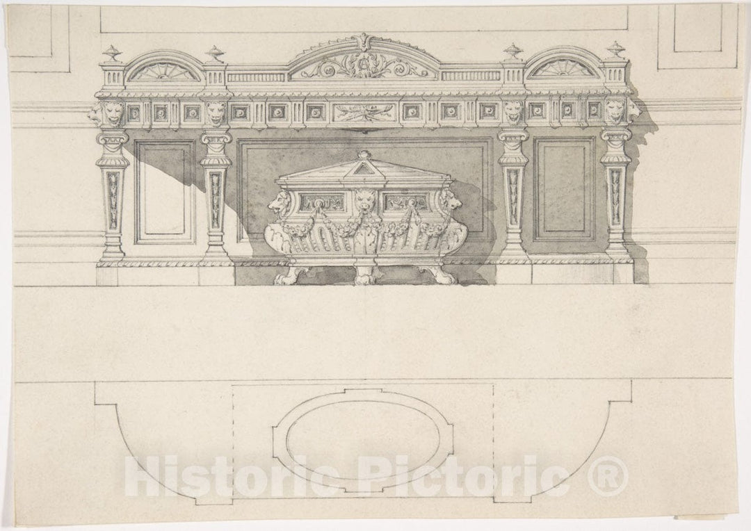 Art Print : British, 19th Century - Free Standing Tomb and Canopy : Vintage Wall Art