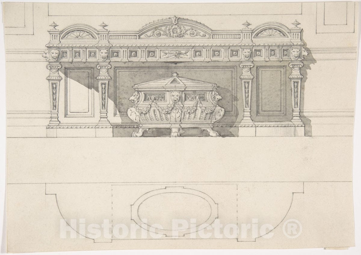 Art Print : British, 19th Century - Free Standing Tomb and Canopy : Vintage Wall Art