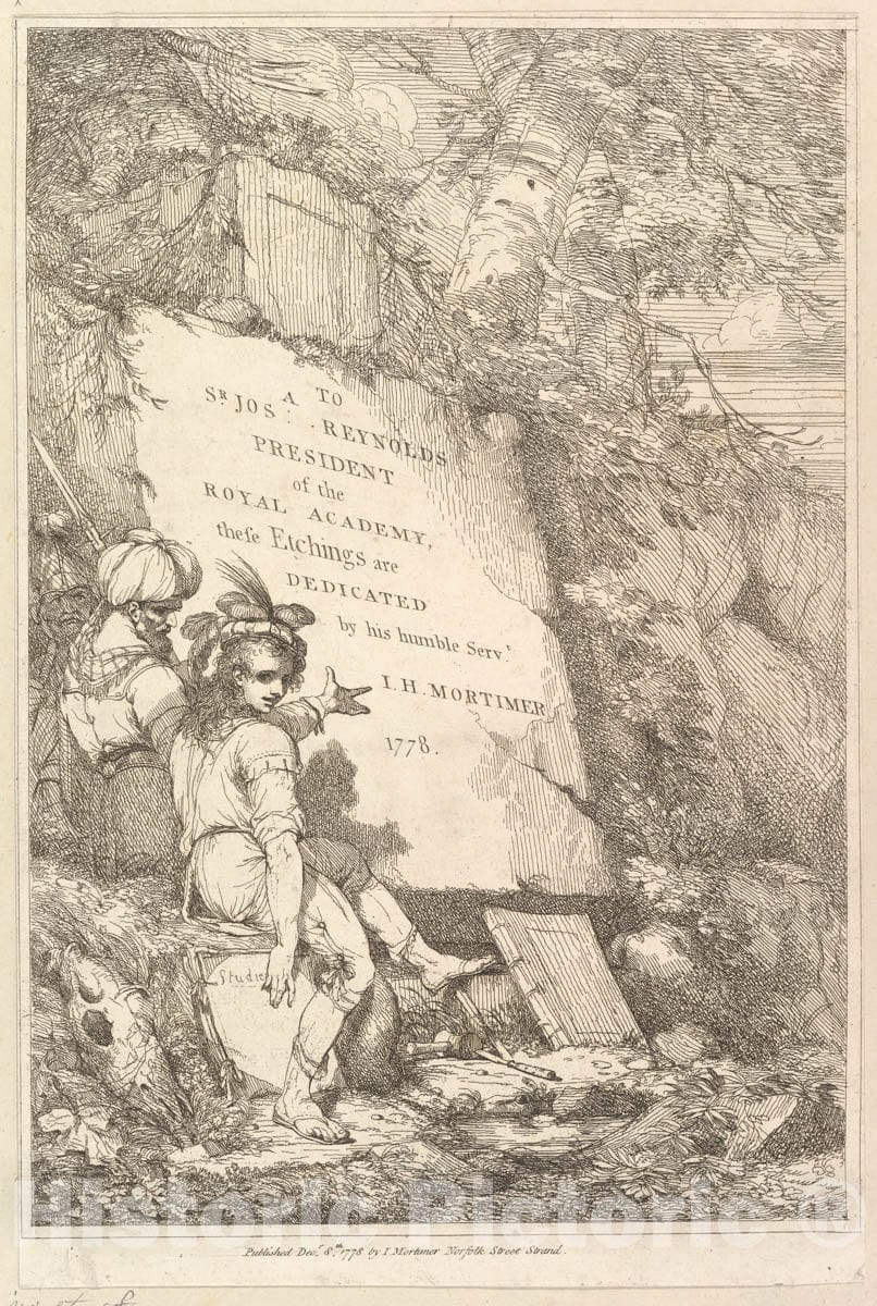 Art Print : Designed, Etched and published by John Hamilton Mortimer - Frontispiece (Fifteen Etchings Dedicated to Sir Joshua Reynolds) : Vintage Wall Art
