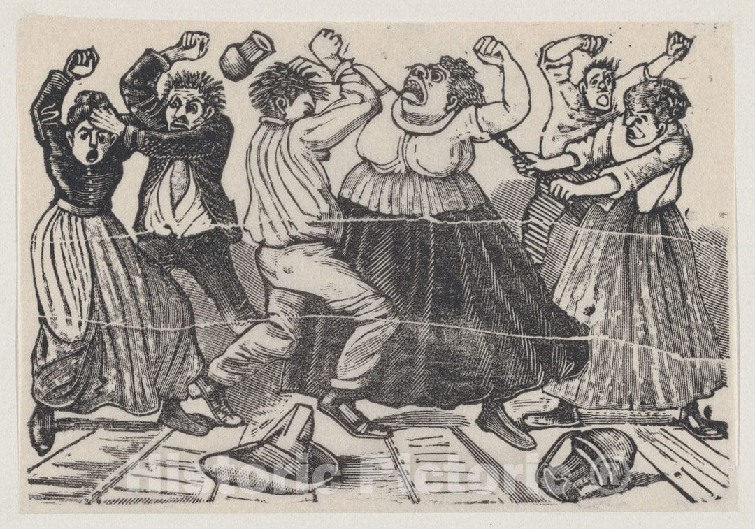 Art Print : José Guadalupe Posada - Fight Between Mothers-in-Law from a Broadside Entitled 'Pleito de suegras' : Vintage Wall Art