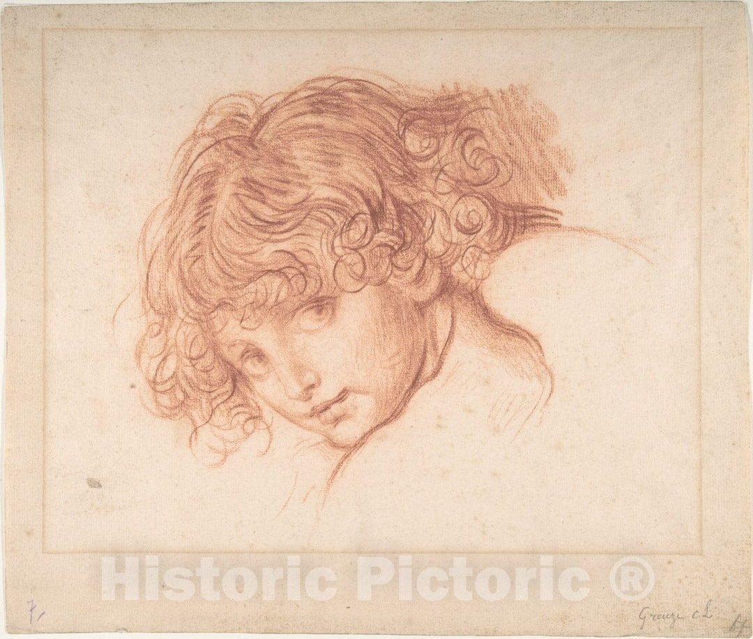 Art Print : Manner of Jean-Baptiste Greuze - Girl's Head : Vintage Wall Art