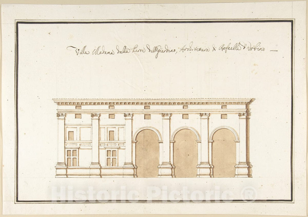 Art Print : Pietro Paolo Coccetti (Cocchetti) - Garden Elevation of The Villa Madama, Rome : Vintage Wall Art