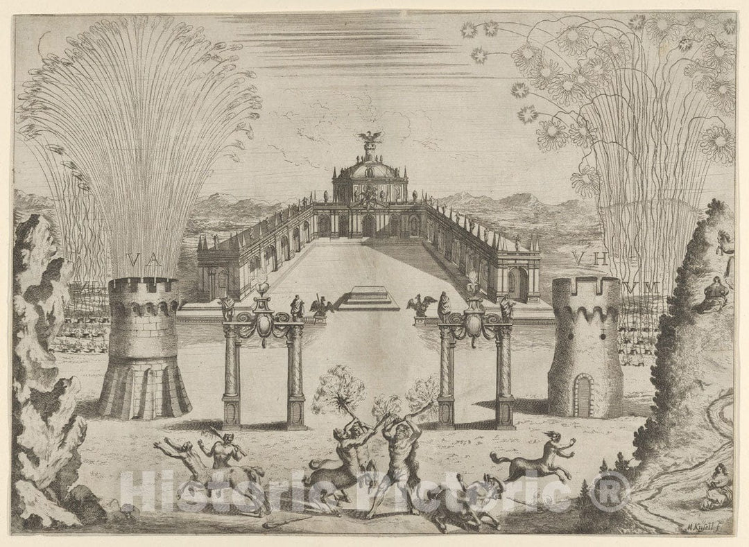 Art Print : Melchior Küsel - Pantomime with Fireworks Performed for The Marriage of Emperor Leopold I to The Infanta Margarita of Spain in Vienna, 1666 : Vintage Wall Art