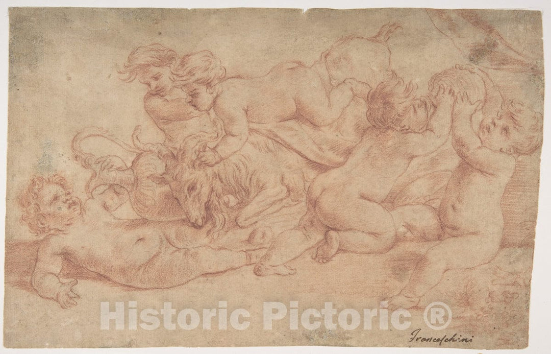 Art Print : Carlo Cignani - Five Putti Playing with a Goat (Bacchanalia) : Vintage Wall Art