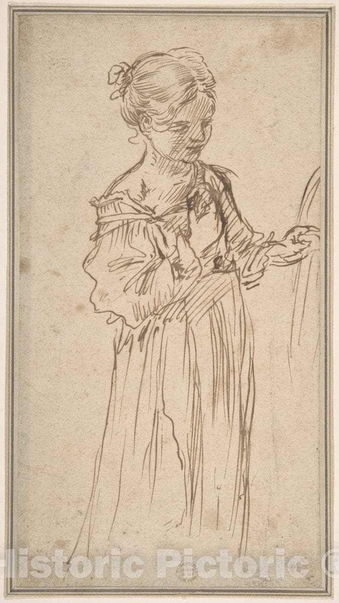 Art Print : Italian, Roman-Bolognese, 17th Century - Figure of a Girl : Vintage Wall Art