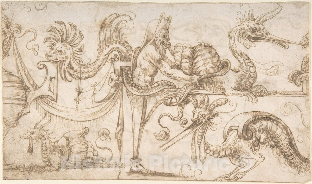 Art Print : Andrés de Melgar - Frieze Design with Grotesque Figures (Recto)