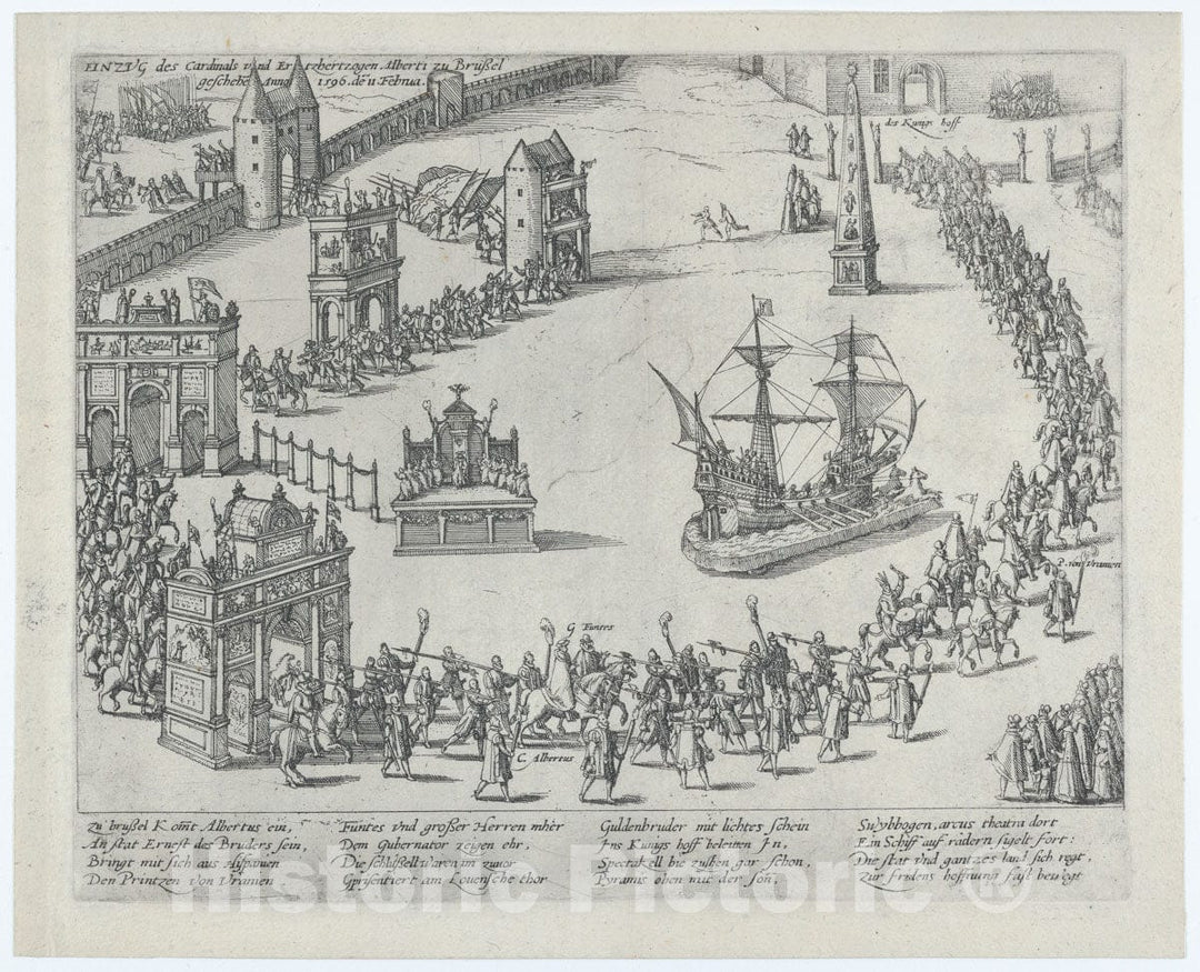 Art Print : Anonymous, 16th Century - Entrance of The Cardinal and Archduke Albert to Brussels in 1596 : Vintage Wall Art