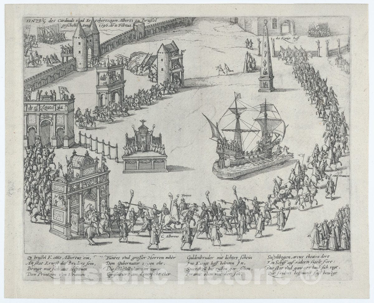 Art Print : Anonymous, 16th Century - Entrance of The Cardinal and Archduke Albert to Brussels in 1596 : Vintage Wall Art