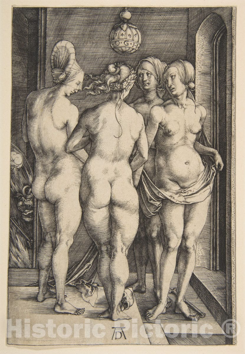 Art Print : Albrecht Dürer - Four Naked Women : Vintage Wall Art