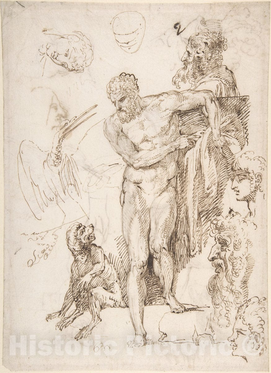 Art Print : Studies and Sketches for Figures - Artist: Agostino Carracci - Created: 1557–1602 : Vintage Wall Art