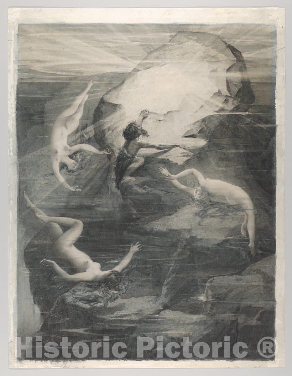 Art Print : Luc-Olivier Merson - Alberich and The Rhinemaidens : Vintage Wall Art