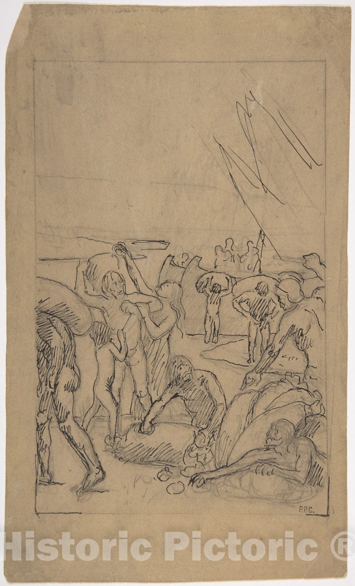 Art Print : Pierre Puvis de Chavannes - Figures Unloading Cargo from Sailing Vessels : Vintage Wall Art