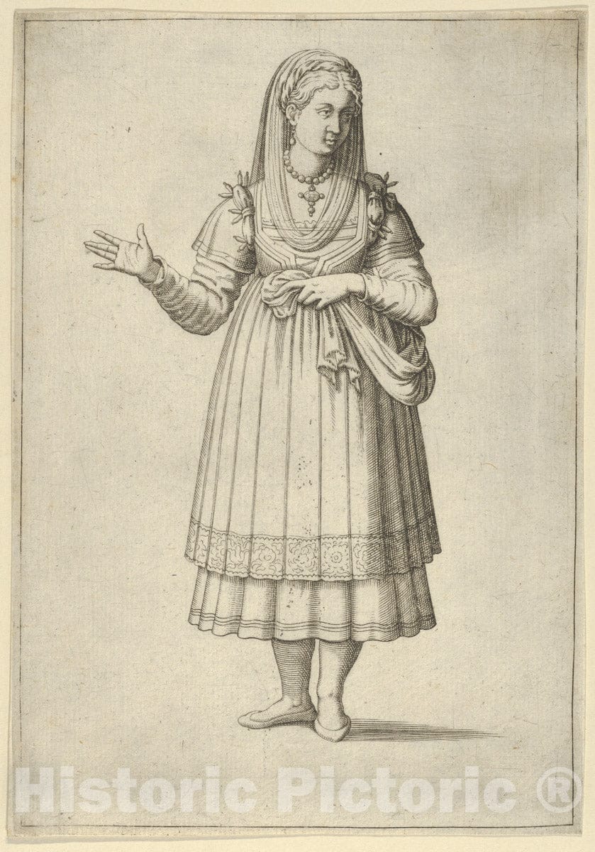 Art Print : Anonymous - Girl from The Island of Paros, from 'Les Quatre premiers livres des navigations et pérégrinations orientales' by Nicolas de Nicolay : Vintage Wall Art