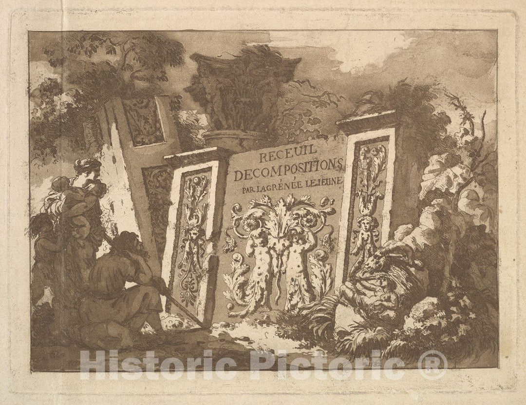 Art Print : Jean Jacques Lagrenée - Frontispiece, from Recueil de Compositions par Lagrenée Le Jeune (Collection of Compositions by Lagrenée The Younger) : Vintage Wall Art