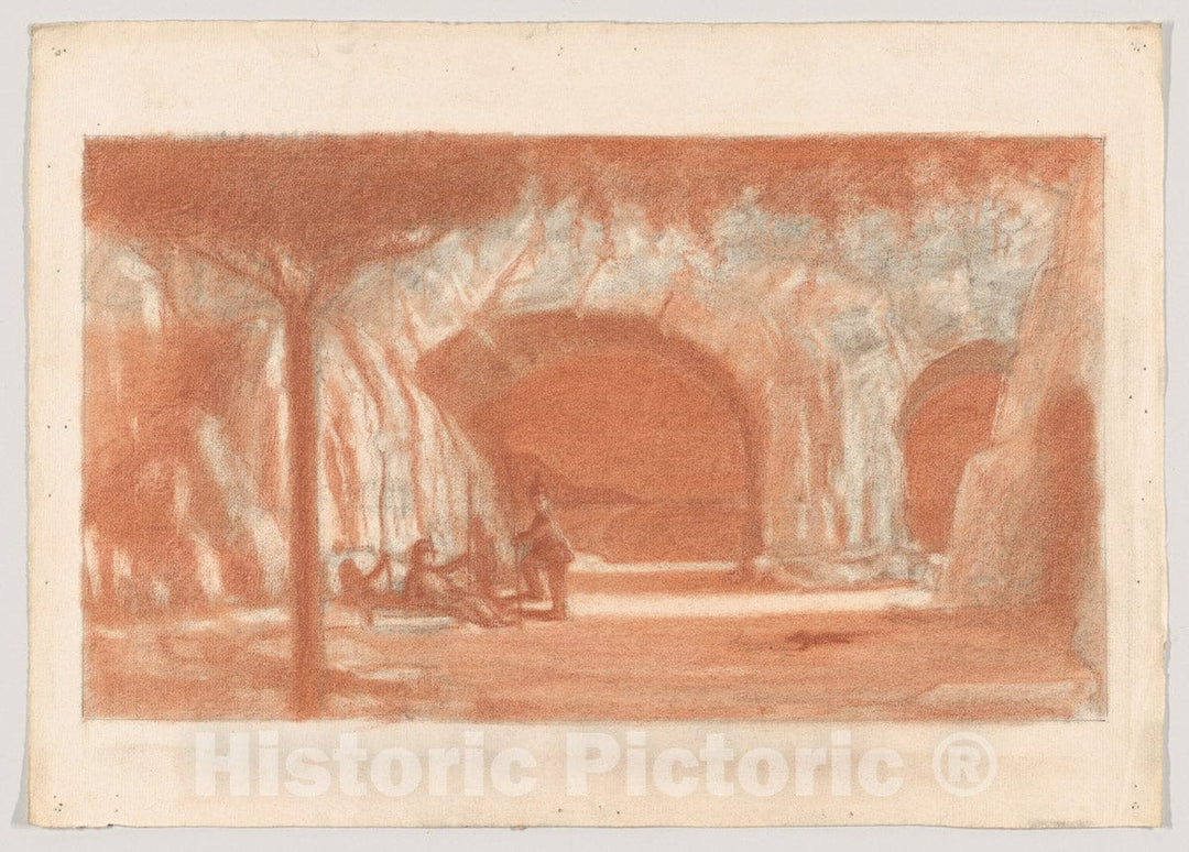 Art Print : Herbert E. Crowley - Figures Resting by a Cave, Possibly a Stage Set Design : Vintage Wall Art