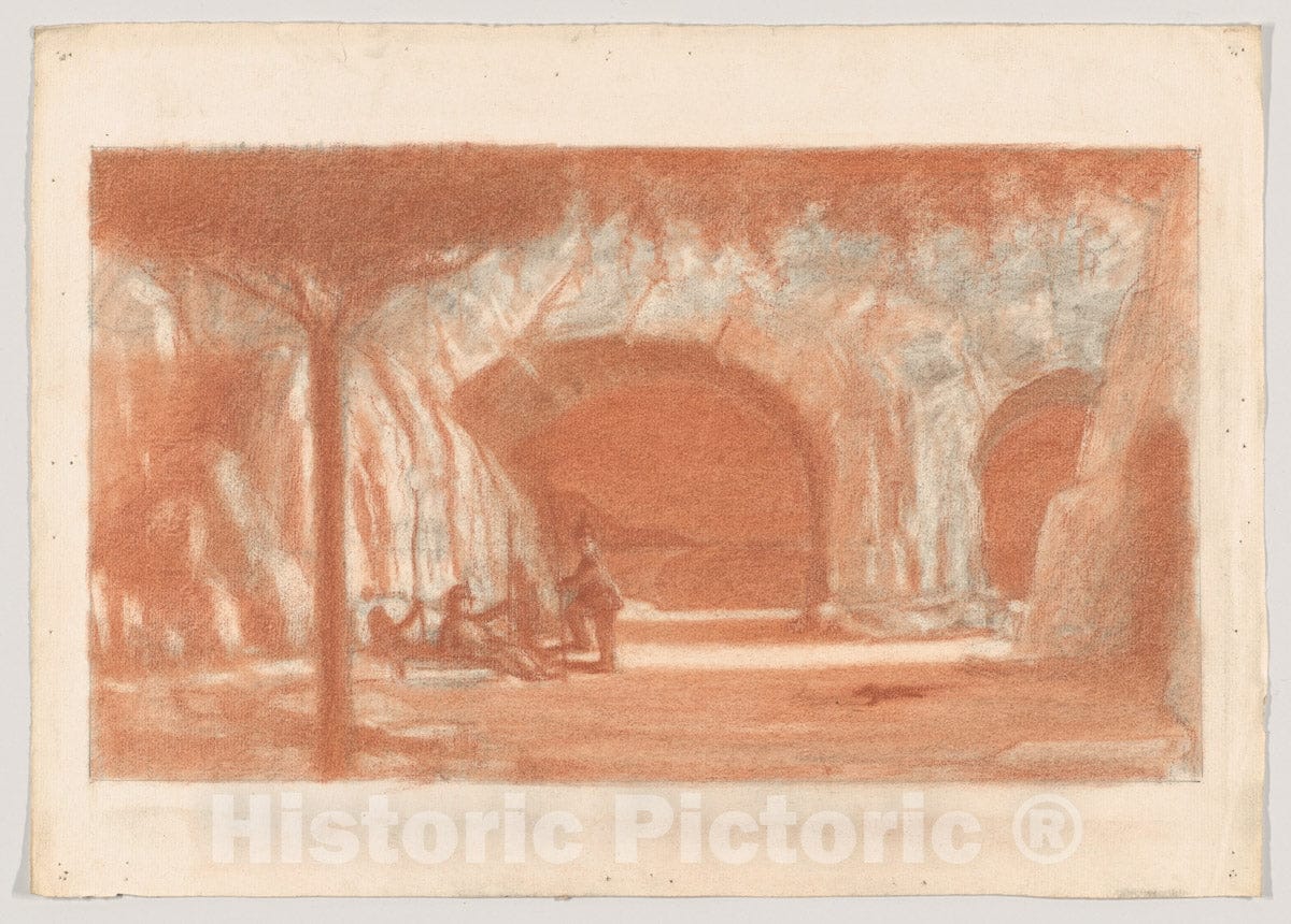Art Print : Herbert E. Crowley - Figures Resting by a Cave, Possibly a Stage Set Design : Vintage Wall Art