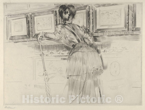 Art Print : Paul-César Helleu - Madame Helleu Looking at The Watteau Drawings in The Louvre : Vintage Wall Art