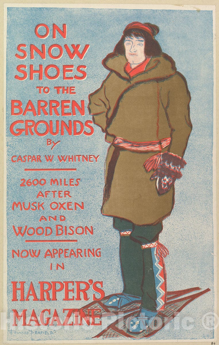 Art Print : Edward Penfield - Harper's Magazine: On Snow Shoes to The Barren Grounds : Vintage Wall Art